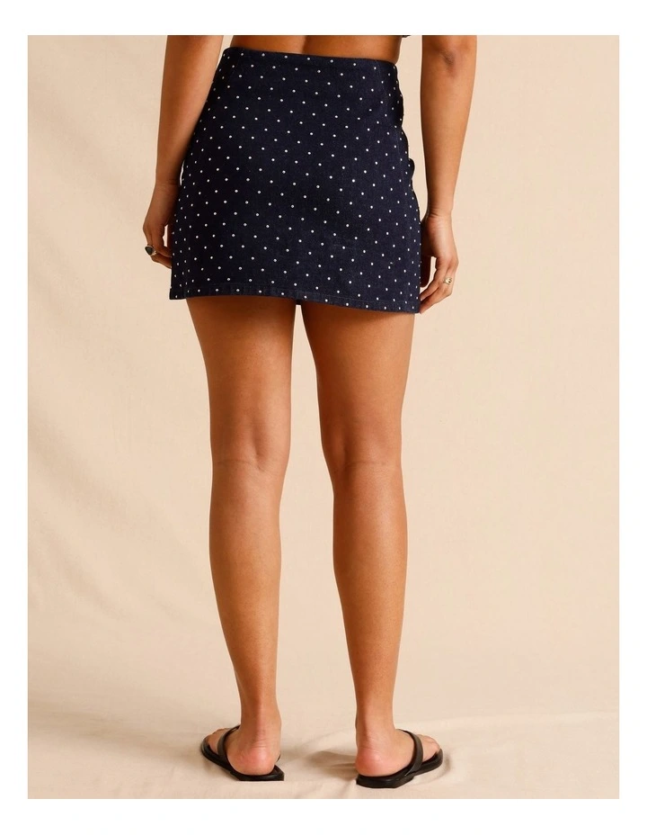 Recycled Cotton Blend Studded Denim Mini Skirt in Indigo image 6