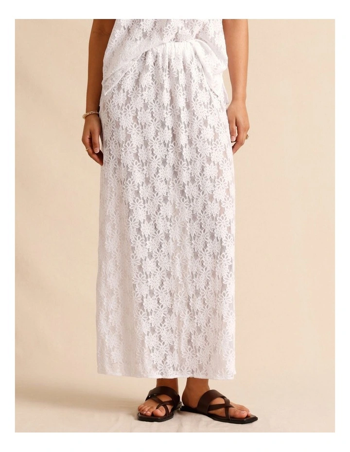 Sheer Lace Slip Skirt in White image 1