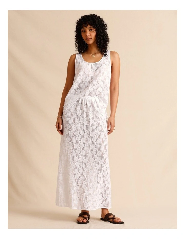 Sheer Lace Slip Skirt in White image 3