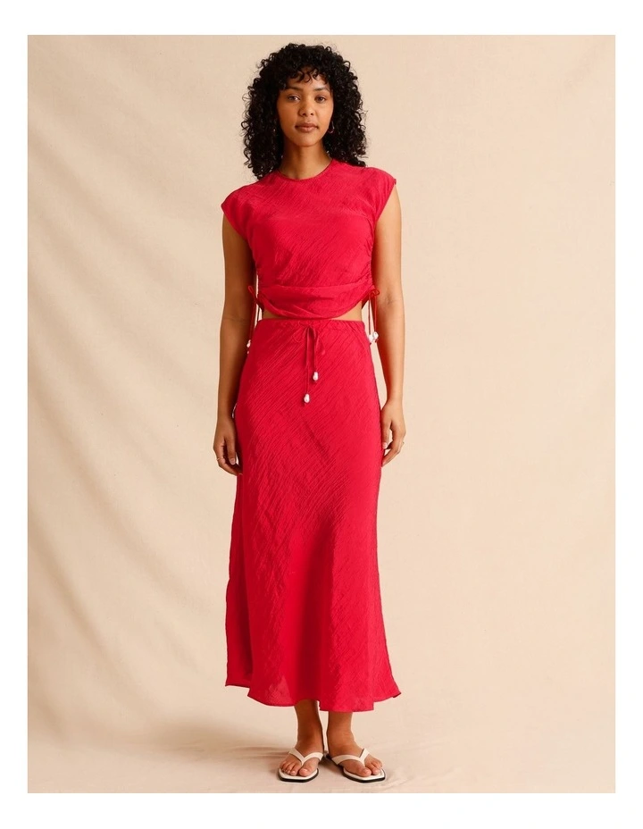 Recycled Polyester Blend Crinkle Slip Skirt in Raspberry image 3