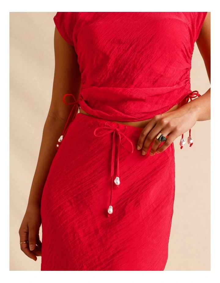 Recycled Polyester Blend Crinkle Slip Skirt in Raspberry image 5