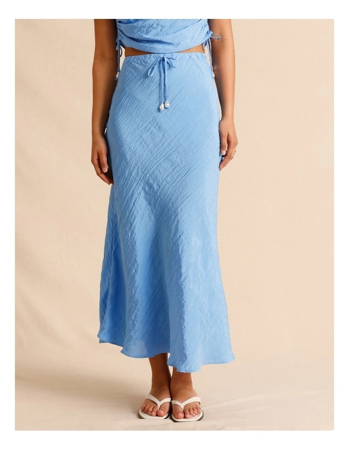 Recycled Polyester Blend Crinkle Slip Skirt in Blue image 1