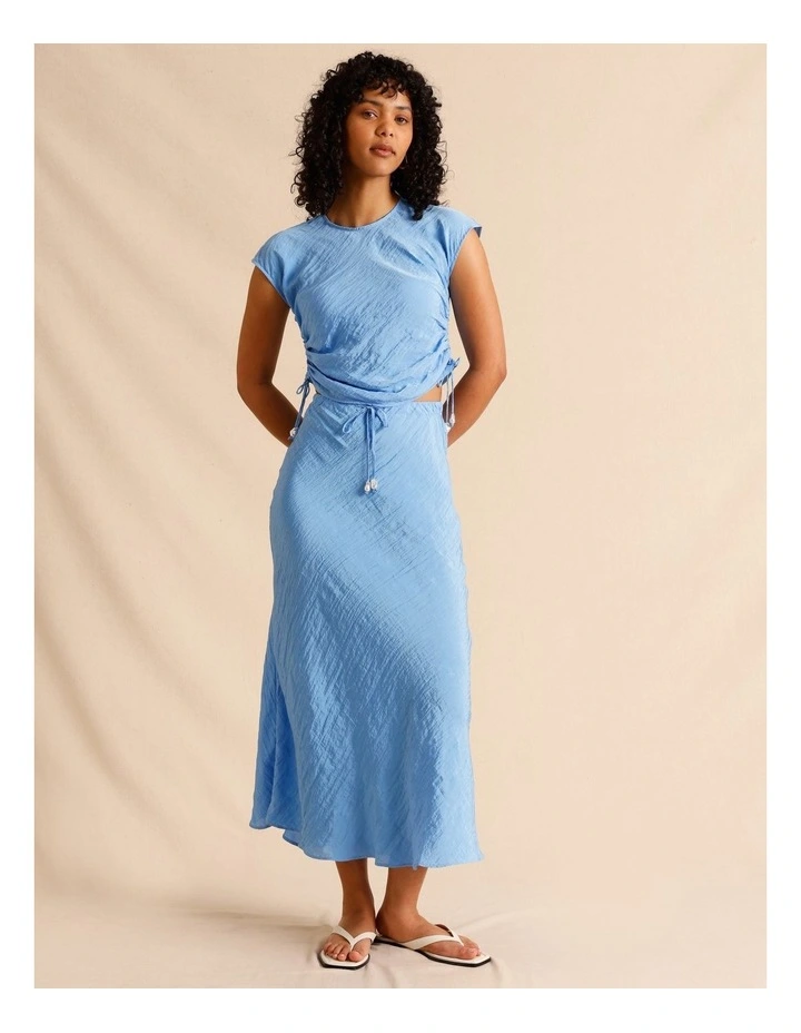 Recycled Polyester Blend Crinkle Slip Skirt in Blue image 2