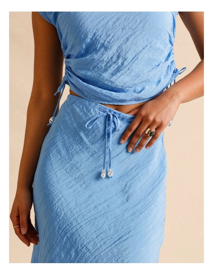 Recycled Polyester Blend Crinkle Slip Skirt in Blue image 3