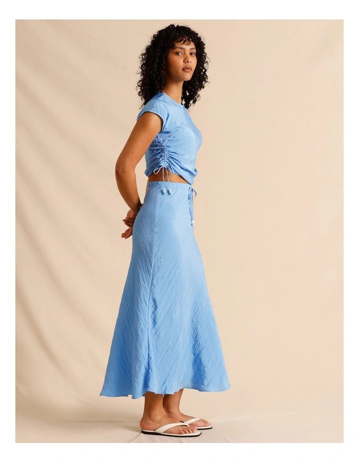 Recycled Polyester Blend Crinkle Slip Skirt in Blue image 4