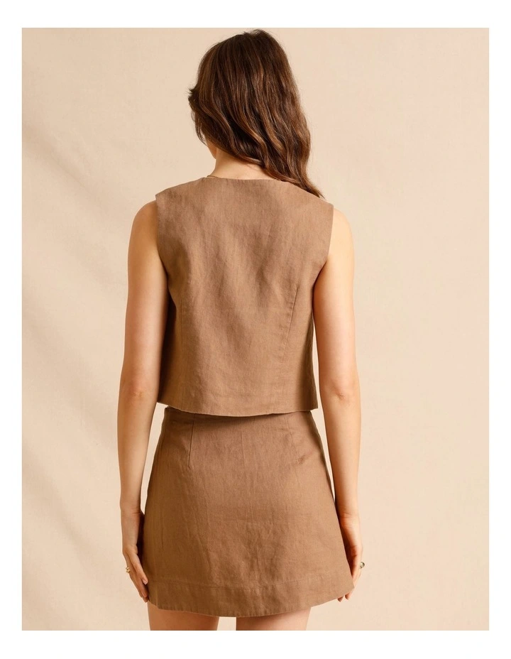 European Linen Asymmetric Button Skirt in Light Brown image 6