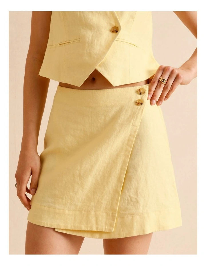 European Linen Asymmetric Button Skirt in Lemon image 1