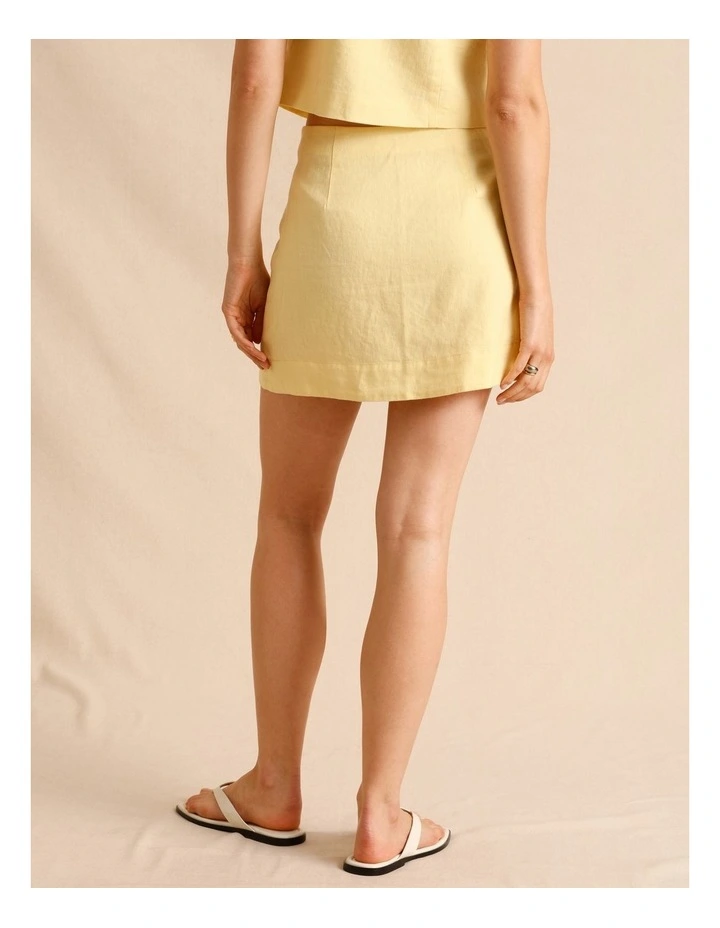 European Linen Asymmetric Button Skirt in Lemon image 5