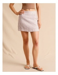 European Linen Mini Skirt in Brown Multi