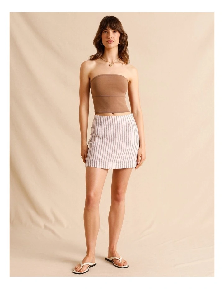 European Linen Mini Skirt in Brown Multi image 2
