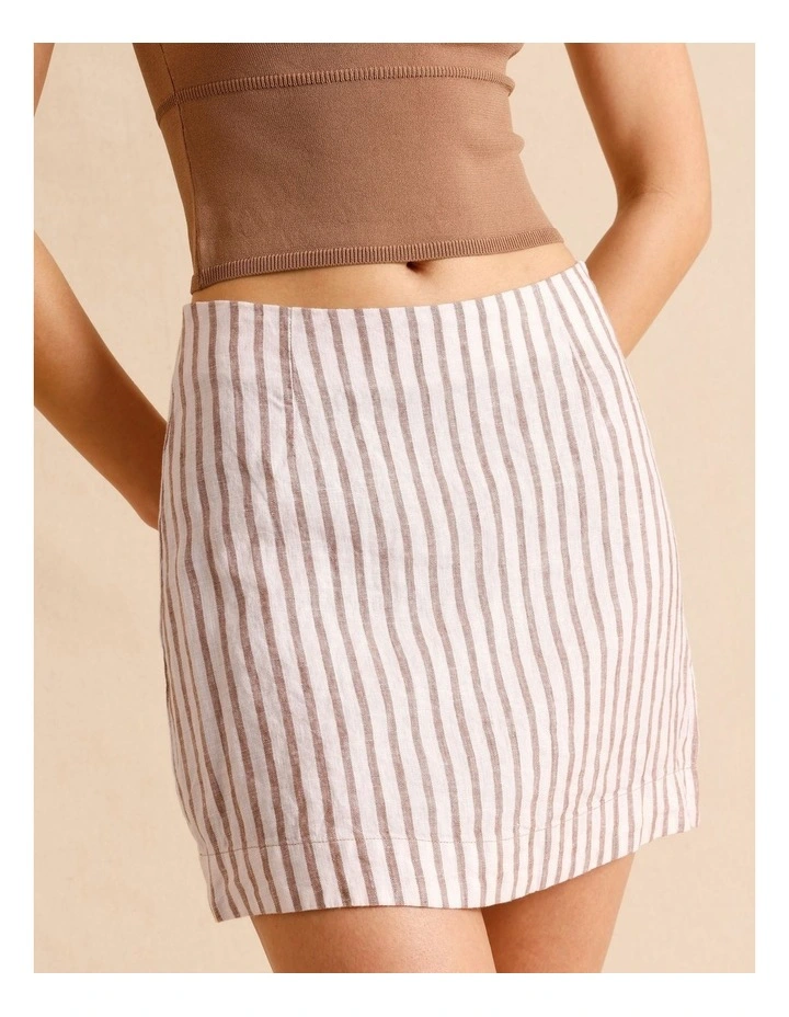 European Linen Mini Skirt in Brown Multi image 3