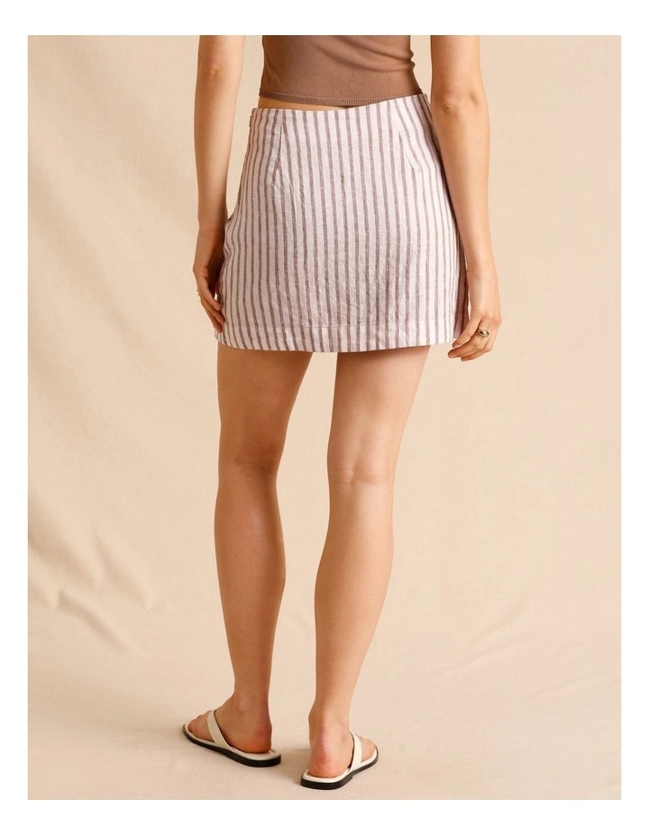 European Linen Mini Skirt in Brown Multi image 4