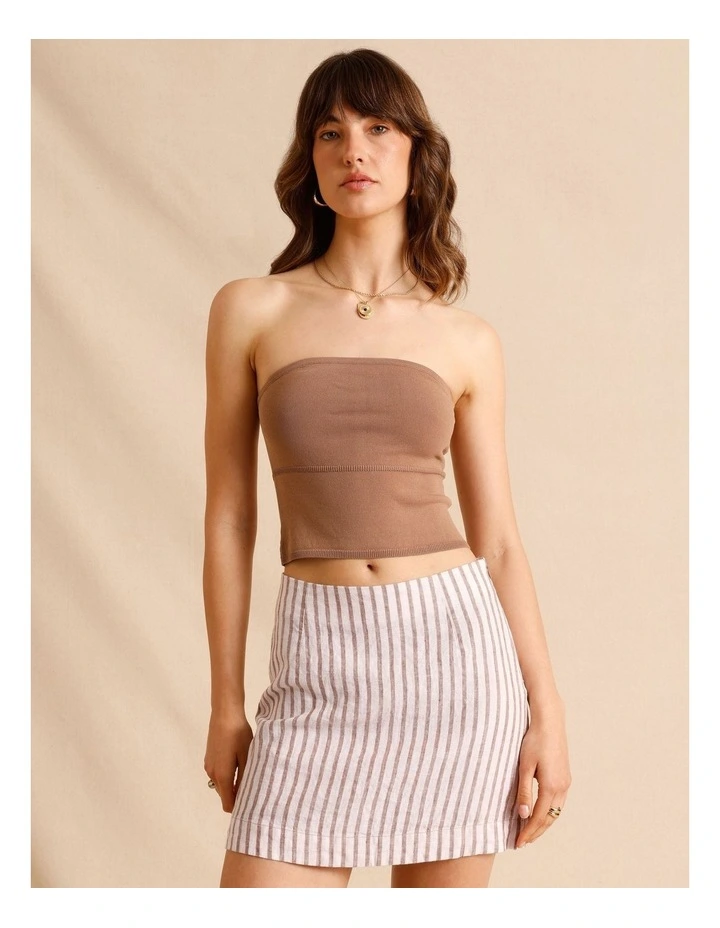 European Linen Mini Skirt in Brown Multi image 5