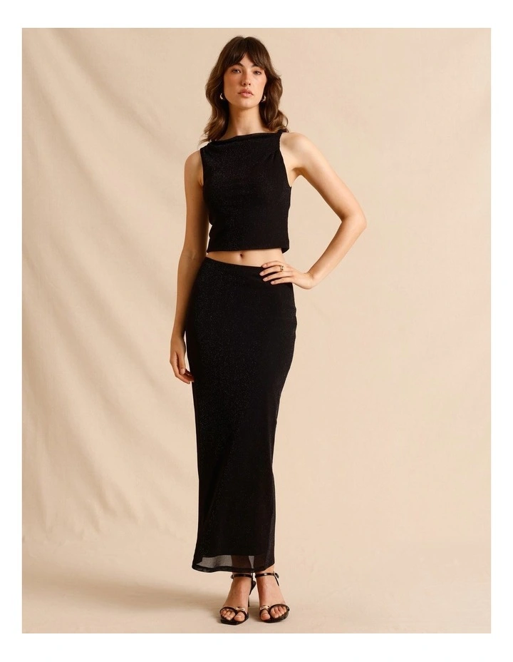 Lurex Midi Skirt in Black image 1