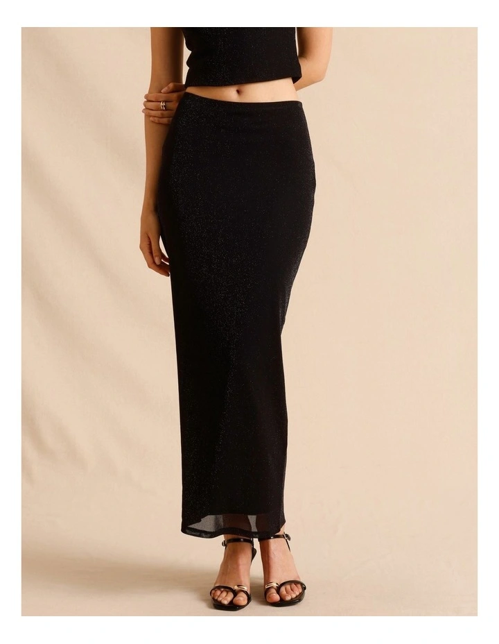Lurex Midi Skirt in Black image 2