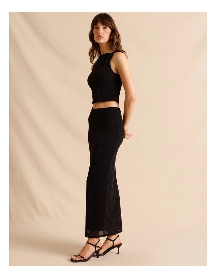 Lurex Midi Skirt in Black image 3