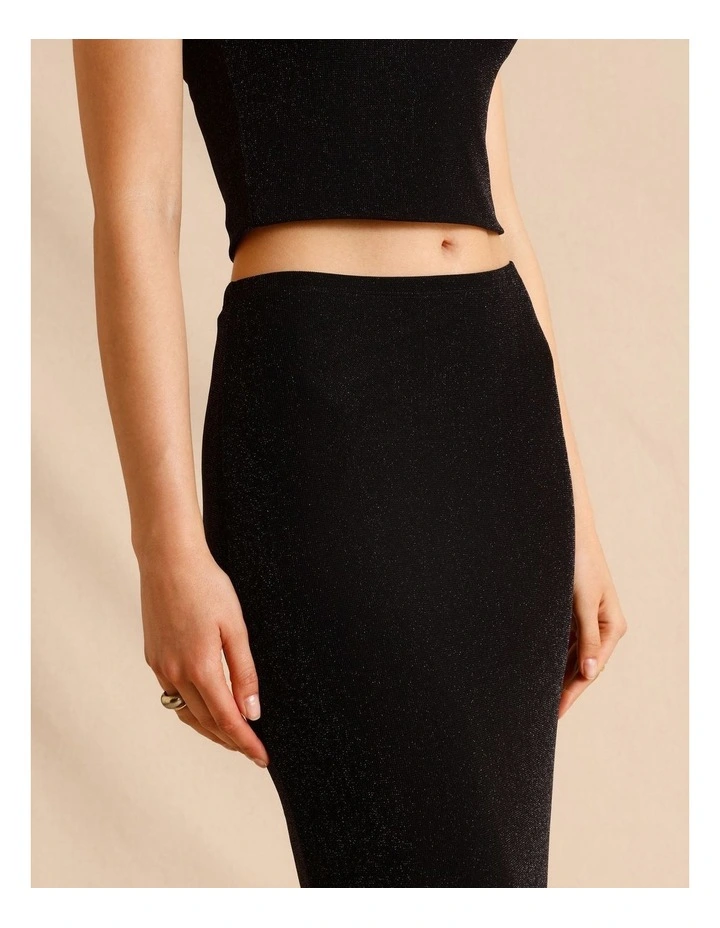 Lurex Midi Skirt in Black image 4