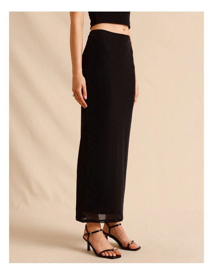 Lurex Midi Skirt in Black image 5