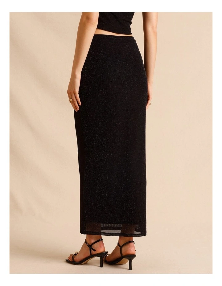 Lurex Midi Skirt in Black image 6