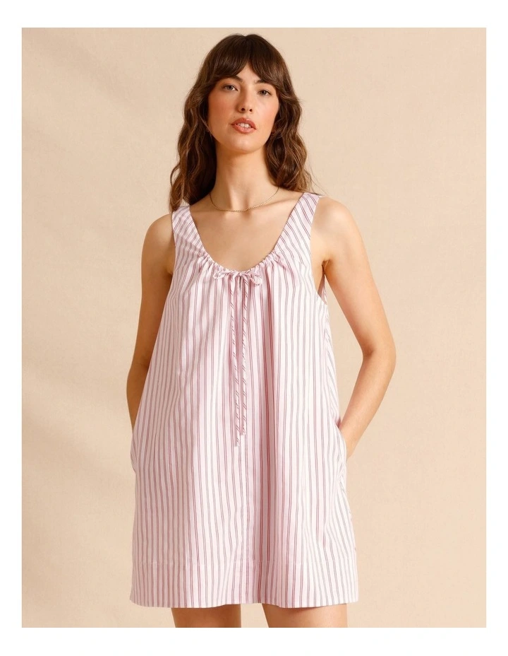 Lyocell Cotton Blend Tie Front Ruched Dress in Raspberry image 2