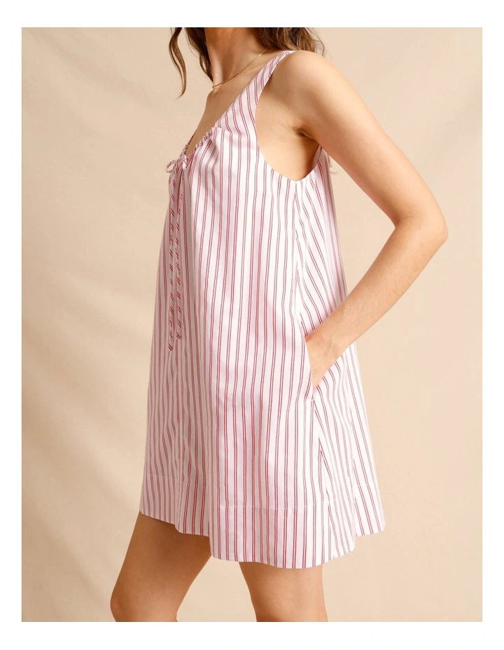 Lyocell Cotton Blend Tie Front Ruched Dress in Raspberry image 3