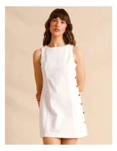 Recycled Cotton Blend Button Side Mini Dress in White