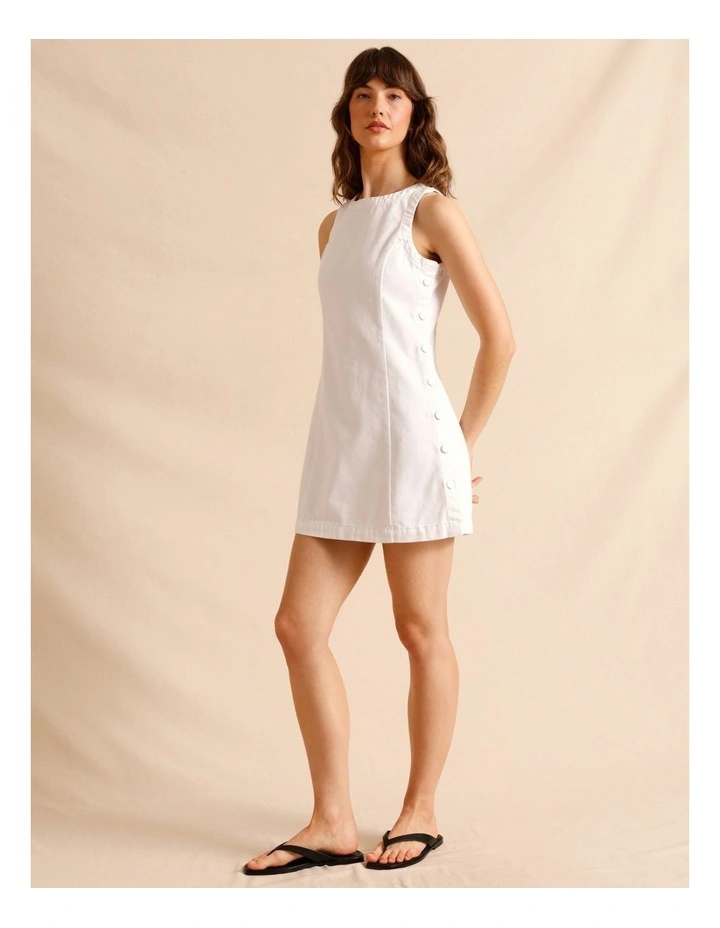 Recycled Cotton Blend Button Side Mini Dress in White image 2