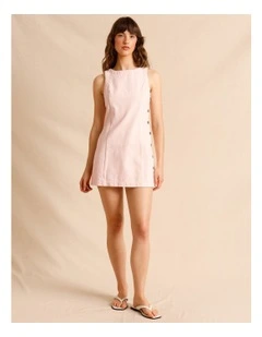 Recycled Cotton Blend Button Side Mini Dress in Light Pink
