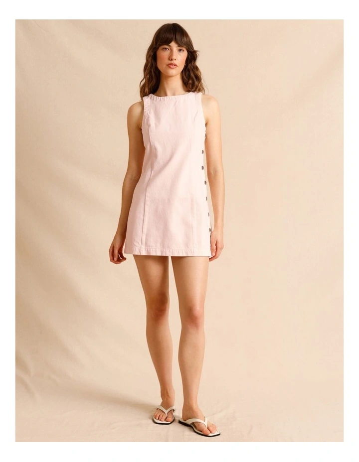 Recycled Cotton Blend Button Side Mini Dress in Light Pink image 1