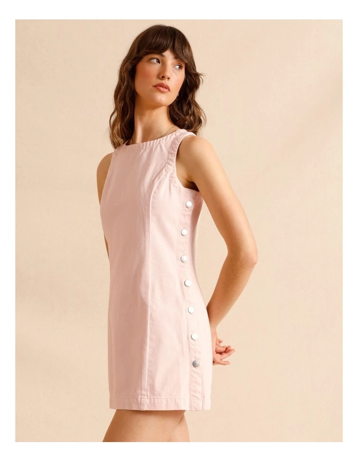 Recycled Cotton Blend Button Side Mini Dress in Light Pink image 2