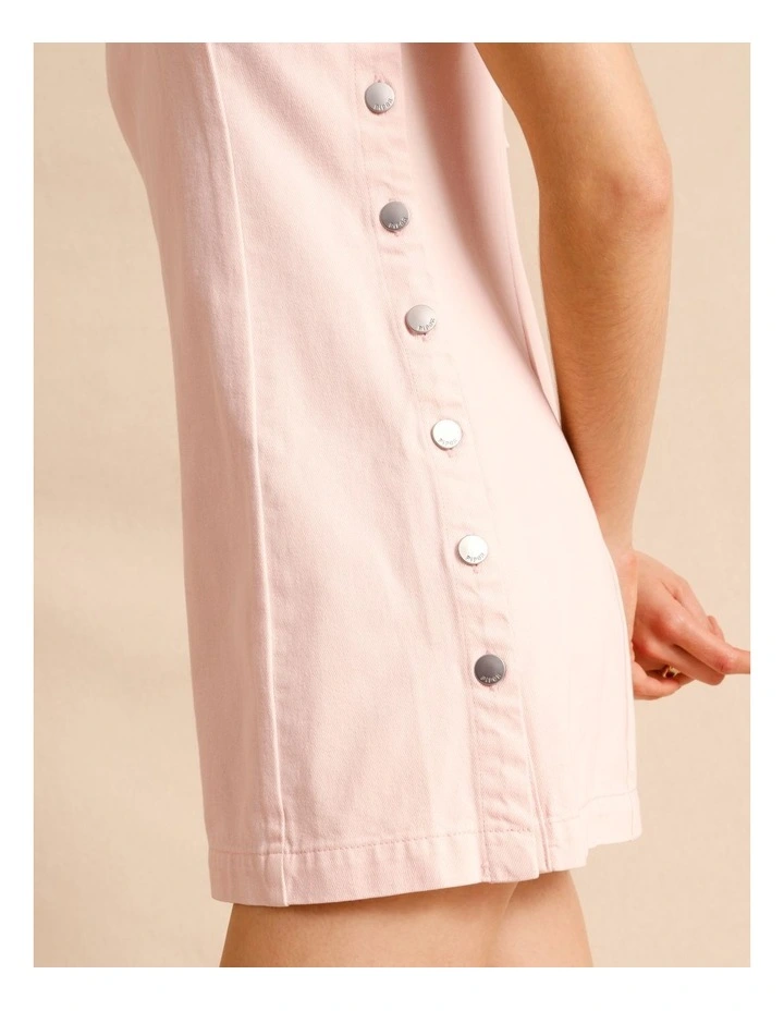 Recycled Cotton Blend Button Side Mini Dress in Light Pink image 3