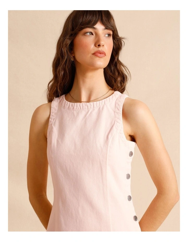 Recycled Cotton Blend Button Side Mini Dress in Light Pink image 4