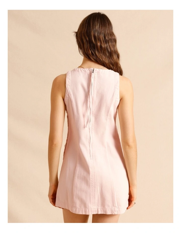 Recycled Cotton Blend Button Side Mini Dress in Light Pink image 5