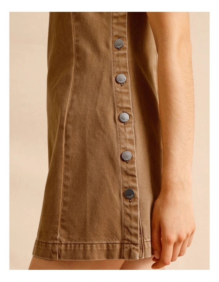 Recycled Cotton Blend Button Side Mini Dress in Sand image 4