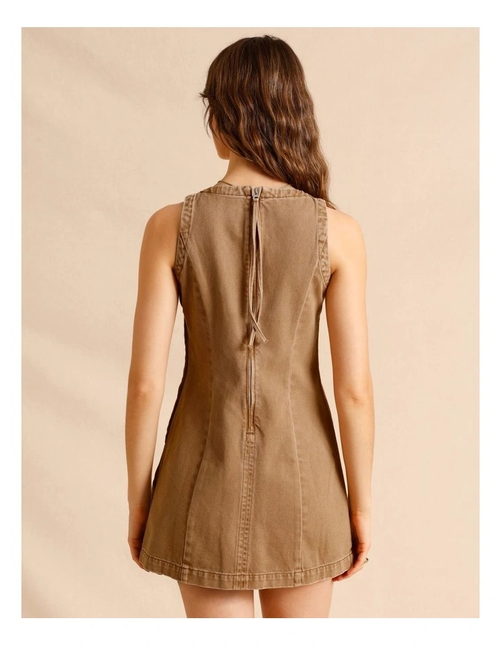 Recycled Cotton Blend Button Side Mini Dress in Sand image 6