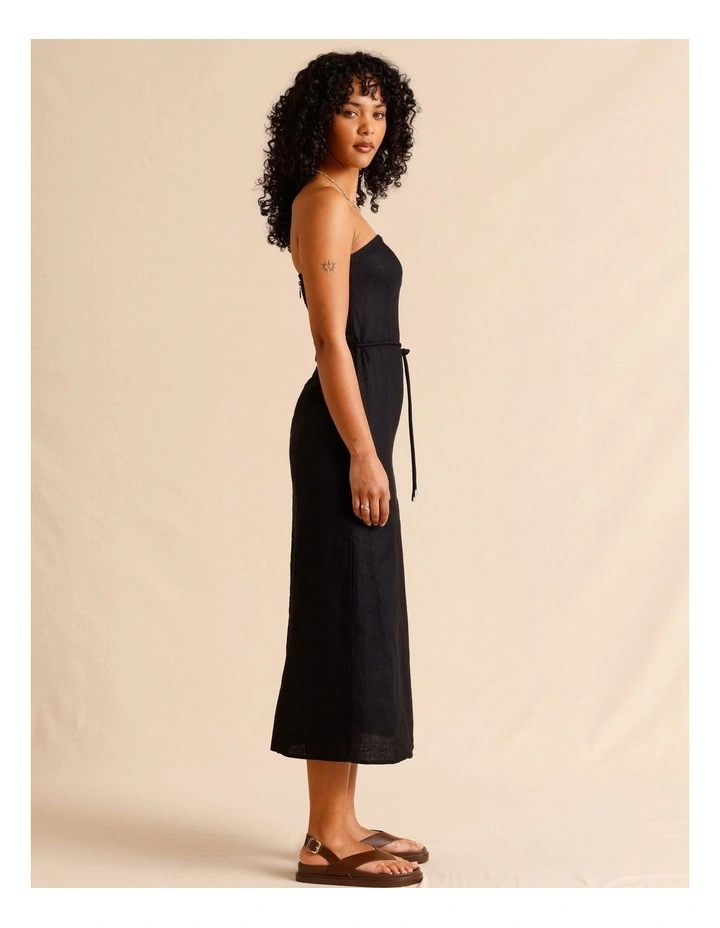 European Linen Strapless Midi Dress in Black image 4