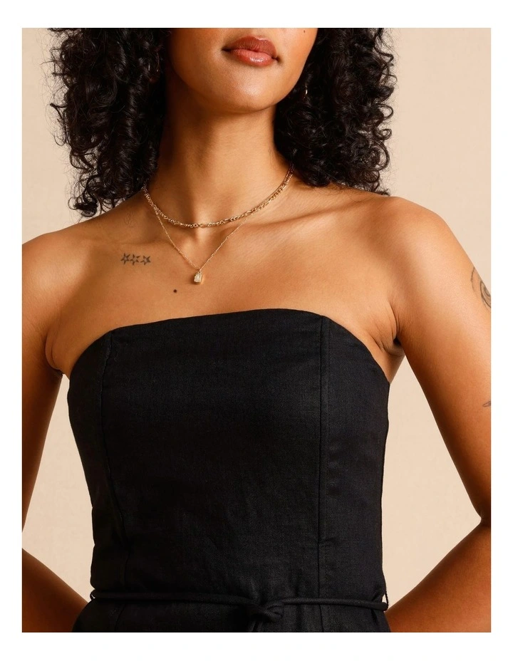 European Linen Strapless Midi Dress in Black image 5