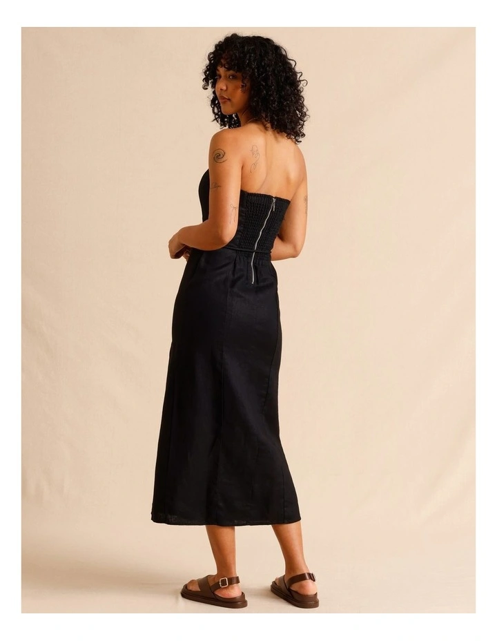 European Linen Strapless Midi Dress in Black image 6