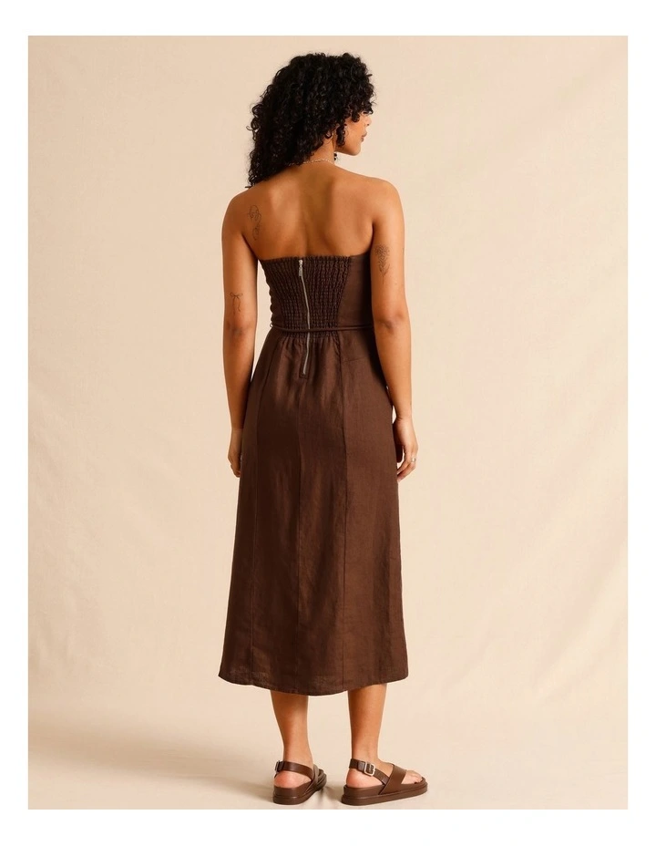 European Linen Strapless Midi Dress in Chocolate image 6