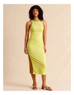 Mesh Ruched Side Racer Dress in Green