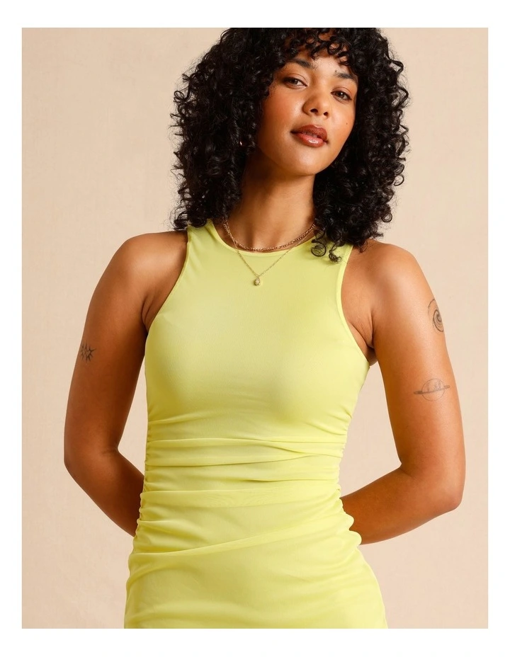 Mesh Ruched Side Racer Dress in Green image 2