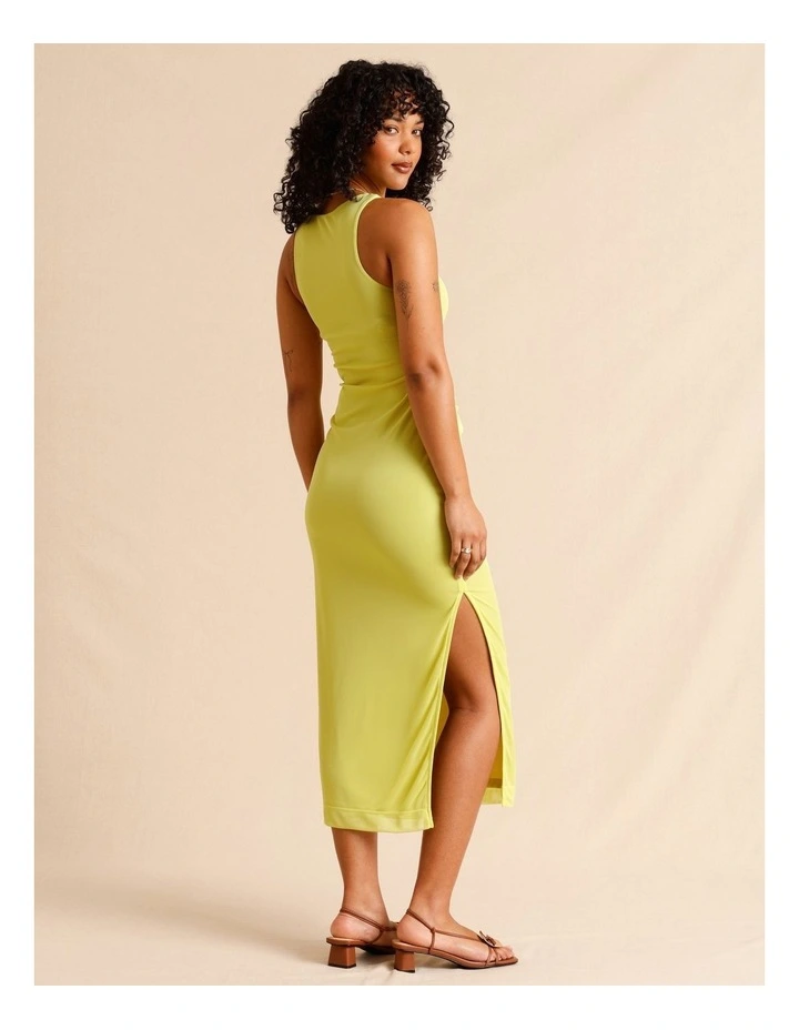 Mesh Ruched Side Racer Dress in Green image 3