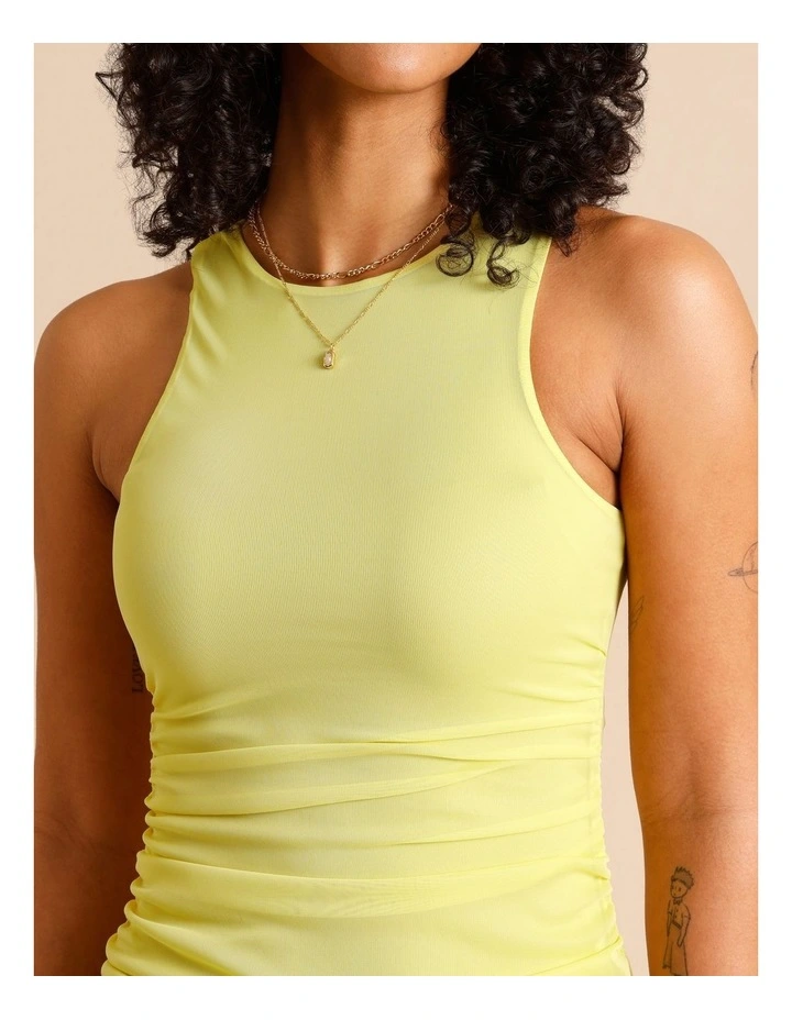 Mesh Ruched Side Racer Dress in Green image 4