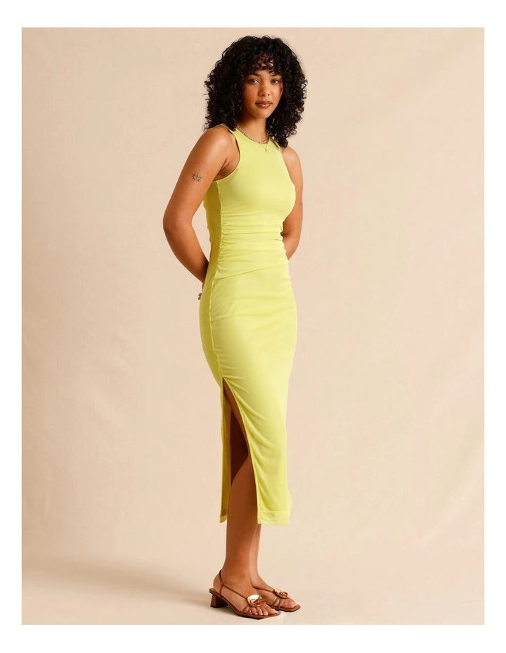 Mesh Ruched Side Racer Dress in Green image 6