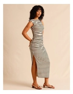 Tencel Blend Ruched Side Midi Dress in Assorted