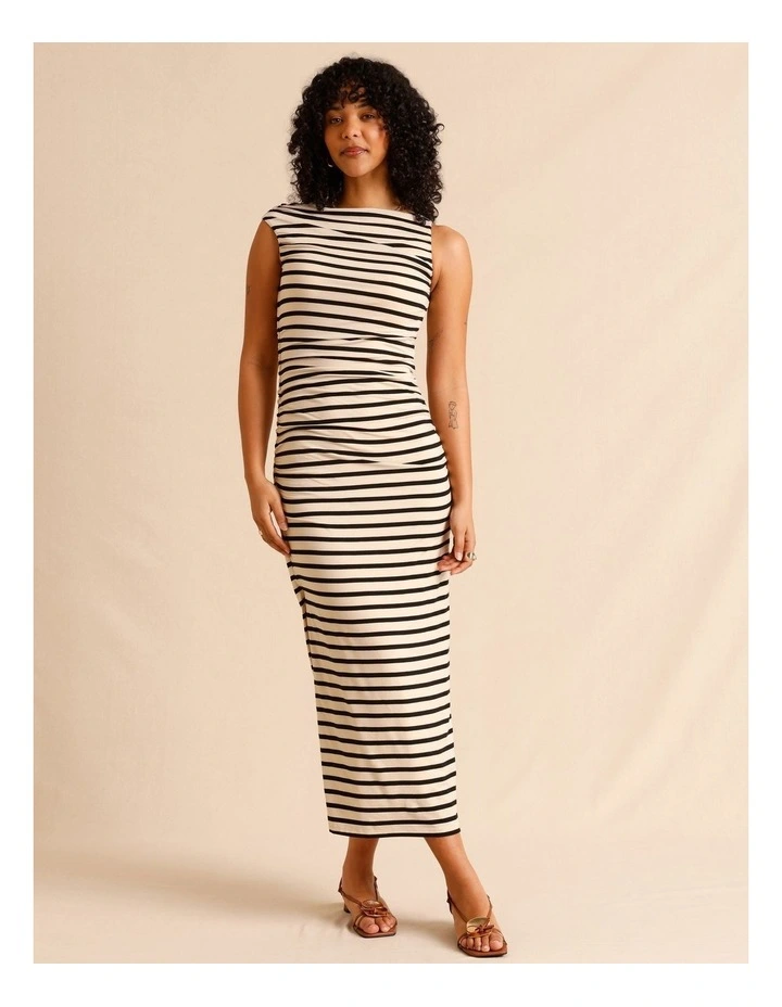 Tencel Blend Ruched Side Midi Dress in Assorted image 3