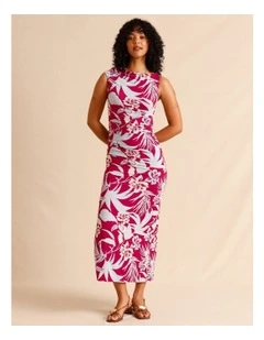 Tencel Blend Ruched Side Midi Dress in Burgundy