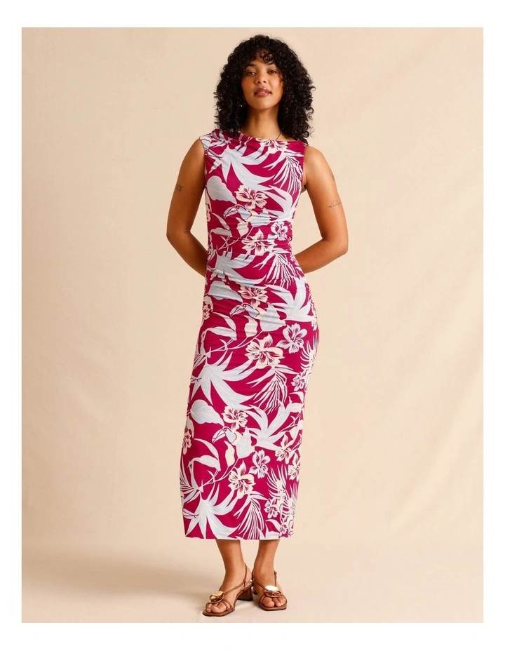 Tencel Blend Ruched Side Midi Dress in Burgundy image 1