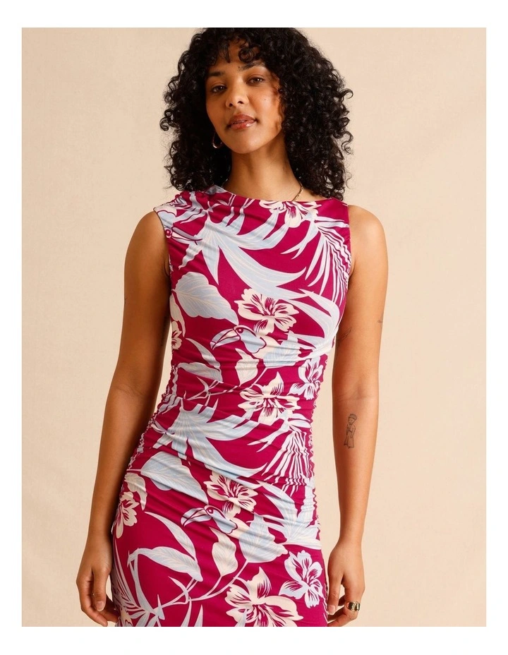 Tencel Blend Ruched Side Midi Dress in Burgundy image 2