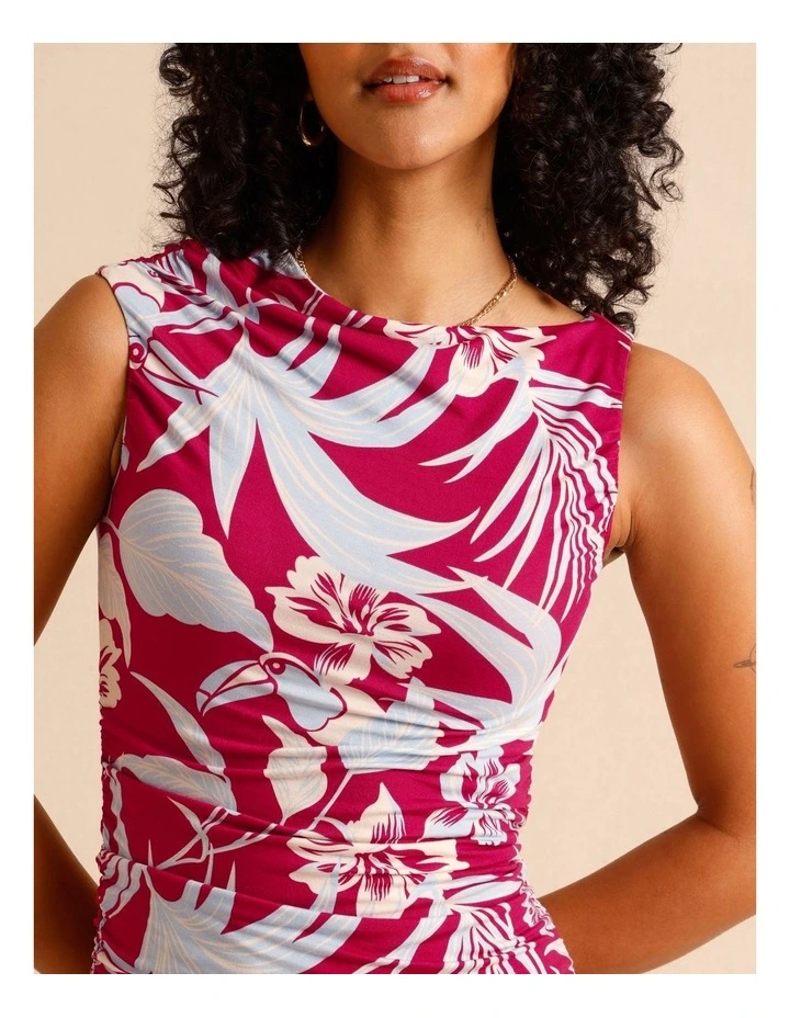 Tencel Blend Ruched Side Midi Dress in Burgundy image 4